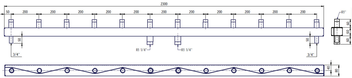 Distribuitoare Sinus 80/60 racord filet - 200 mm - dimensiuni