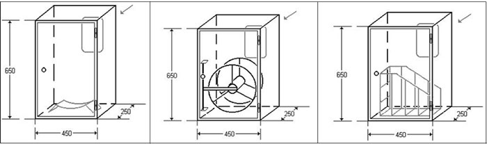 Cutie hidrant interior LUX LC cu usa din sticla - dimensiuni