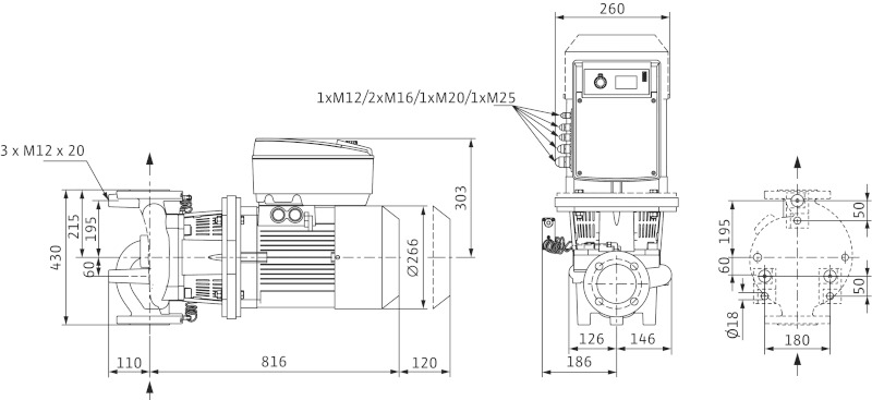POMPA CIRCULATIE WILO CronoLine IL-E 65/150-5,5/2-R1 - Dimensiuni POMPA CIRCULATIE WILO CronoLine IL-E 65/150-5,5/2-R1 - Dimensiuni