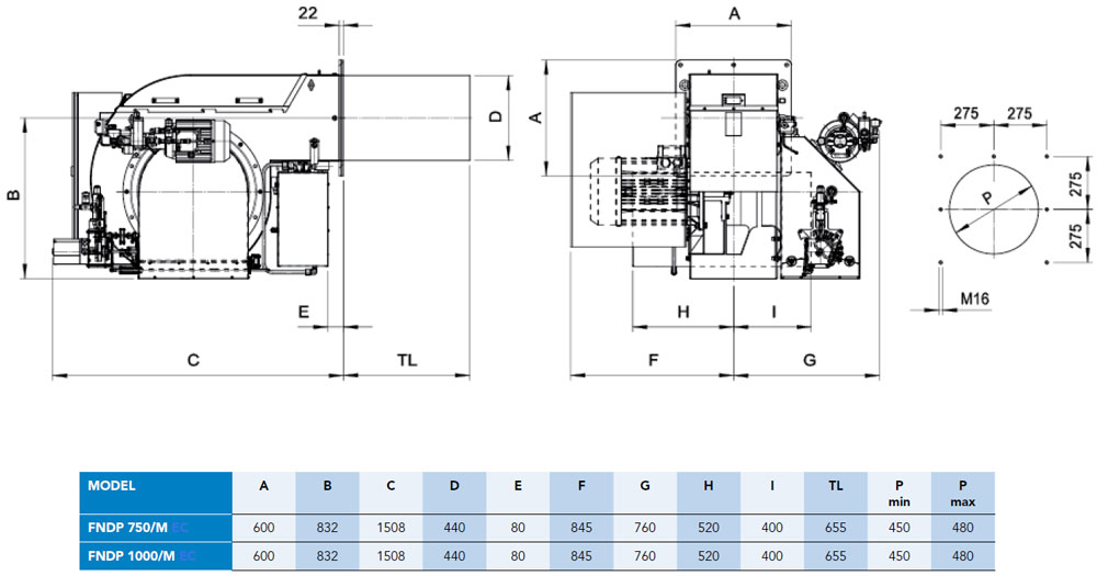 Arzatoare CLU FNDP 750/M - 1000/M - dimensiuni