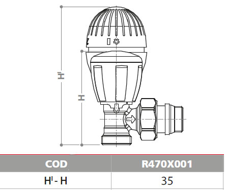 Cap robinet termostatic R470X001 - dimensiuni