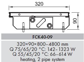 Convector de pardoseala Isan Dynamic FCK40-09360-NR110 - Dimensiuni
