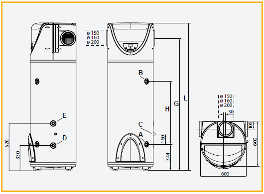 Boiler in pompa de caldura Ariston NUOS - Dimensiuni