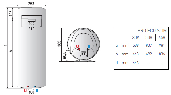 Boiler electric Ariston Pro ECO SLIM - Dimensiuni
