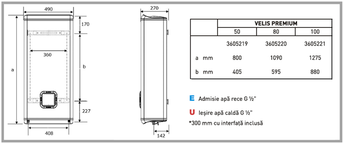 Boiler electric Ariston VELIS PREMIUM - Dimensiuni