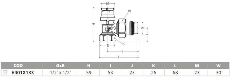 Robinet termostatic R401X133 - dimensiuni