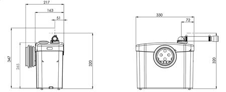 Dimensiuni SANIPOMPA pentru ape uzate SANIFLO SILENCE