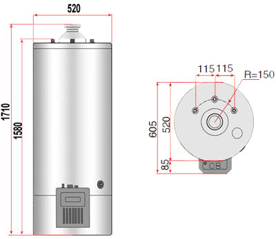 boiler gaz idropi - dimensiuni (mm)