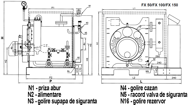 Generatoare abur FX 50-150 - schema componente