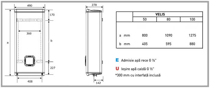 Dimensiuni boilere electrice Ariston Velis Plus