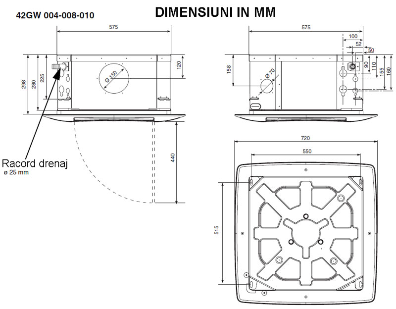 Ventiloconvectoare de tavan tip caseta Carrier 42GW 004-008-010 - dimensiuni